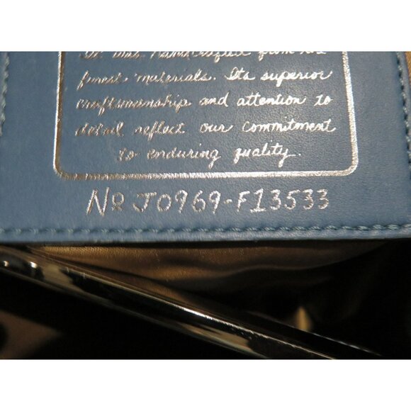 Coach 2009 Cursive Creed Khaki & Blue Jacquard Frame Kisslock Carryall Satchel - Picture 8 of 12